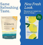GOODONYA Organic Hydration Electrolyte Drink Mix, Certified Organic Hydration Powder, Non-GMO, Biochecked Glyphosate Free, Low Sugar, Lemonade Flavor, No Artificial Flavors, 20 Servings
