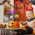 1Pcs Happy Halloween Cake Topper Black Glitter Trick or Treat Cake Topper Castle Witch Pumpkin Ghost Bat Halloween Cake Decorations Cake Pick for Halloween Birthday Baby Shower Party Supplies