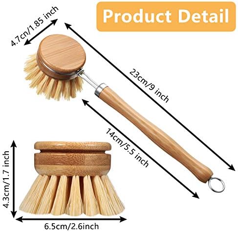 Patelai 8 Pieces Wooden Kitchen Dish Brush Include Bamboo Scrub Cleaning Brush and Replacement Heads Dish Scrubber for Kitchen Room Cleaning Supplies