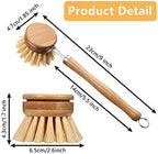 Patelai 8 Pieces Wooden Kitchen Dish Brush Include Bamboo Scrub Cleaning Brush and Replacement Heads Dish Scrubber for Kitchen Room Cleaning Supplies