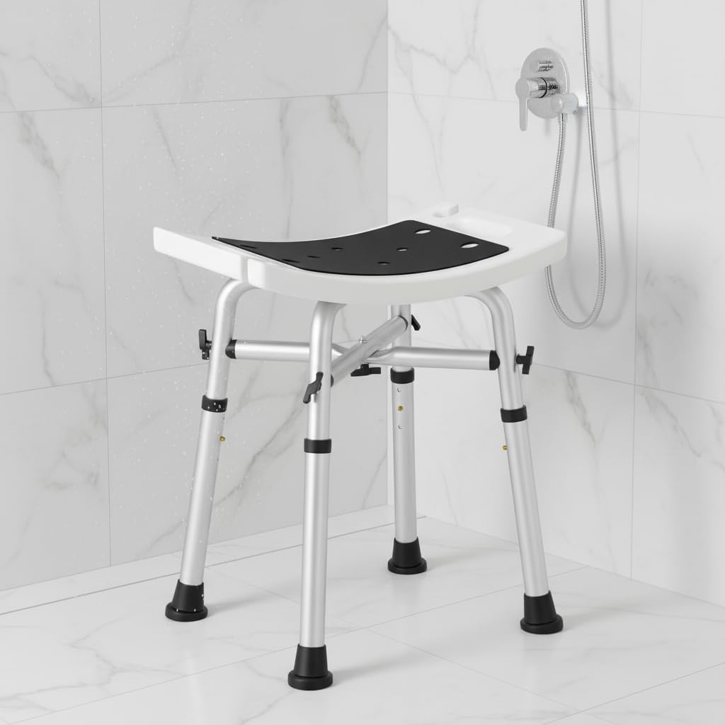 WAYES Shower Chair for Elderly and Disabled, 500lbs Heavy Duty Bathtub Chair for Seniors, Adjustable Bath Stool for Inside Shower, Padded Shower Seat with Non-Slip Feet, No-Tool Assembly