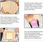 100 Pcs Bakery Bags with Window, 7.1 x 7.5 Inches Paper Sandwich & Donut Bags for Treat, Snack & Cookie Packaging (Brown)