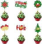 Merry Christmas Cupcake Toppers, 24 PCS Xmas Cake Decorations, Glitter Santa Claus Snowman Xmas Tree Cupcake Ficks Food Picks for Winter Xmas Holiday Party Decoration Supplies