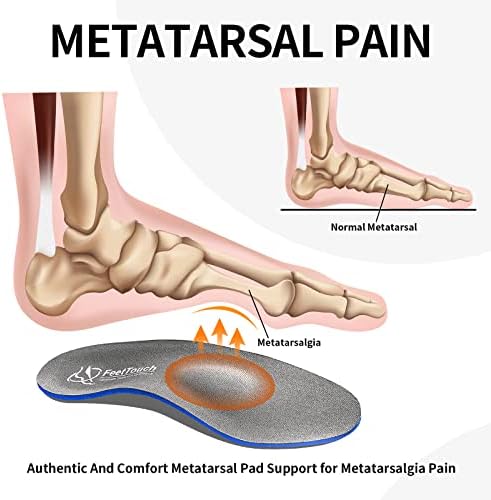 Strong Arch Support Orthotics for Metatarsalgia Morton's Neuroma,Ball of Foot Pain Relief Inserts Plantar Fasciitis Flat Feet with Poron Heel Cushion Grey