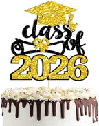 Black Gold Glittery Class of 2026 Cake Topper - Congrats Grad Senior High School/University Graduation/College/So Pround of You/2026 Graduation Party Cake Supplies Decorations