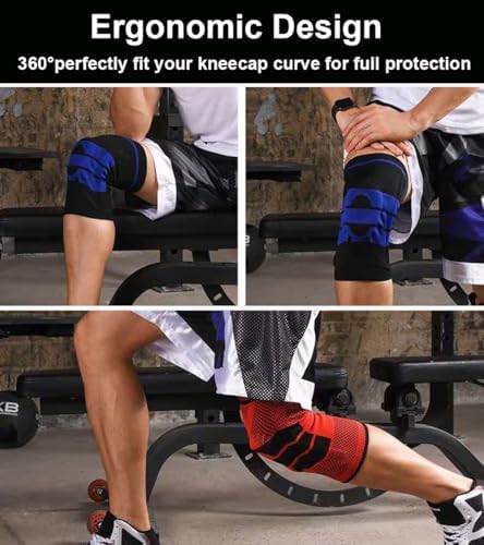 2 Pack Knee Sleeves for Men Women, Compression Knee Brace Knee Sleeve with Side Stabilizers & Patella Gel Pad, Knee Bands for Pain Relief Knee Braces for Knee Pain Knee Brace for Arthritis Pain and Support (Black, Medium)