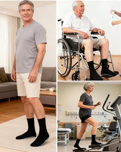 Non Slip Grip Socks for Men Women Crew Grippy Socks for Hospital Pilates Yoga,Gifts for Seniors Elderly