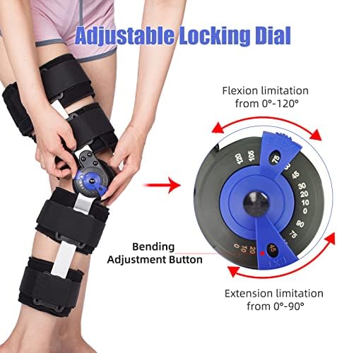 Hinged ROM Knee Brace Post Op Knee Brace Adjustable Knee Immobilizer Support with Side Leg Stabilizers