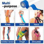 AZEN 3 Rolls Kinesiology Tape, 16.4 ft Waterproof Kinetic Tape for Joints Support and Muscle Pain Relief, Knee Tape, Uncut Muscle Tape, Athletic Tape - Blue