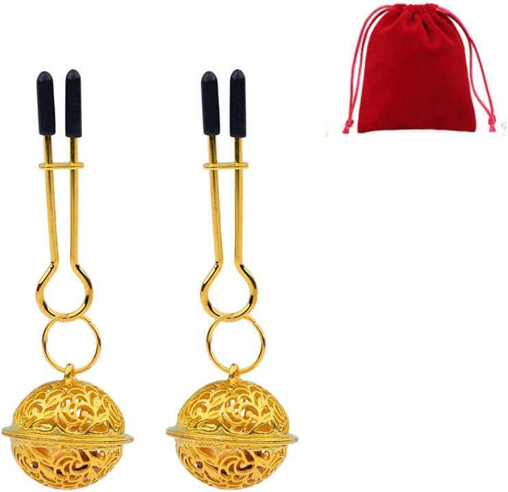 Tassel Non Piercing Nipple Clips Adjustable Bell Breast Nipple Clamps Attractive Dangle Nipple Body Jewelry (Gold A)