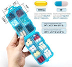 14 GRIDS Travel Pill Organizer Box with Labels - Travel Medicine Case Kit - Pocket Daily Pharmacy Container - Travel Medication Holder Dispenser for Fish Oil Vitamin Supplement Storage - Blue