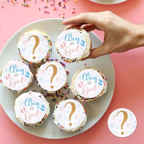 40Pcs Edible Boy or Girl Cupcake Toppers Edible Circle Gender Reveal Cupcake Picks for Baby Shower New Born Baby Birthday Party Pink or Blue Girl or Boy Party Decorations
