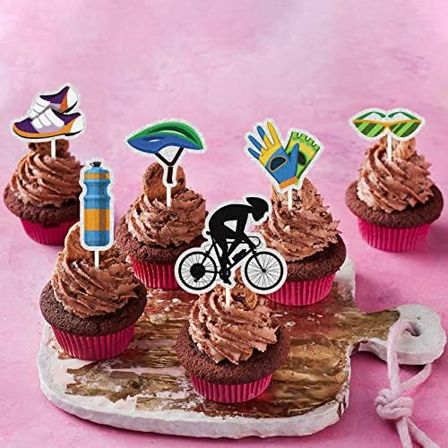 I Love Cycling Happy Birthday Cupcake Toppers, Kids and Adult Birthday Cupcake Decor,Bike Theme Birthday Party Decorations, Bicycle Racing Party Supplies.(Rainbow Glitter)18PCS