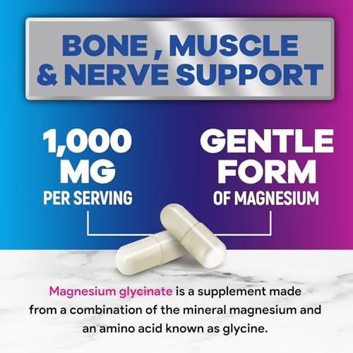 Magnesium Glycinate 1000mg Per Serving Capsules - Pure & Chelated for Max Absorption - Supports Muscle, Nerve & Heart Health, Sleep Support - Magnesium Supplement for Whole Body Support - 120 Capsules