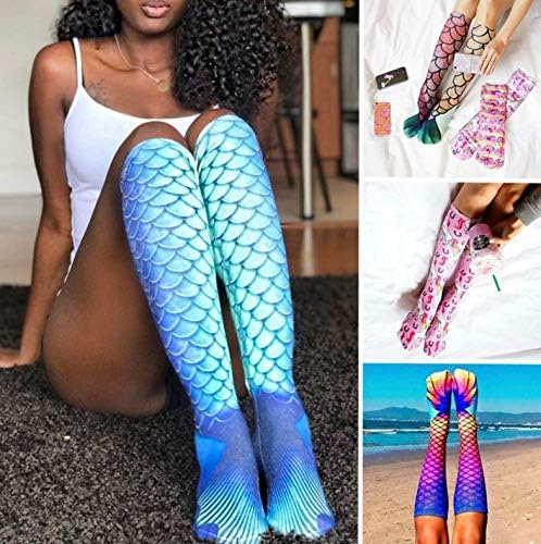 2-Pair Mermaid Knee High Stocking, Soft Over the Calf Boot Socks Leg Warmers Stockings for Cosplay Women