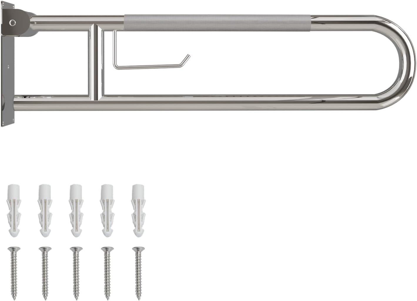 30 Inch Toilet Grab Bar, Fold Down Grab Bar with Paper Holder, Knurled Anti-Slip Grab Bars for Toilet, Stainless Steel Handrails Toilet for Seniors Disabled Elderly Pregnant, Polished Chrome