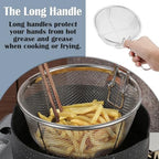 Stainless Steel Deep Fry Basket, 9inch Round Wire Fryer Basket for Frying Serving Food, French Chip Frying Basket with Folding Handle for Kitchen Frying (9Inch/Round)