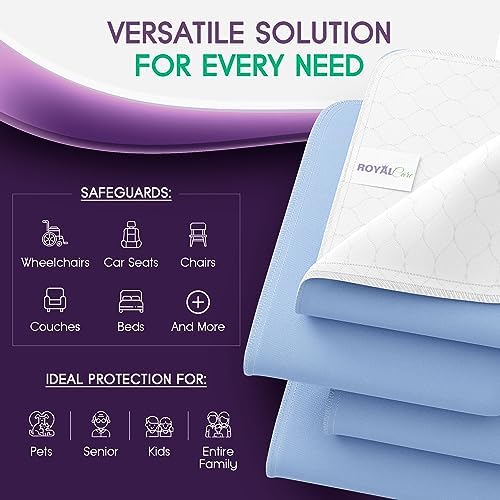 Incontinence Bed Pads - Reusable Waterproof Underpad Chair, Sofa and Mattress Protectors - Highly Absorbent, Machine Washable - for Children, Pets and Seniors (34x36 (Pack of 4), Blue)