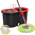 Rotating mop Automatic Drying Hand wash Free Wet and Dry Double Drive Plus Thick Mop Bucket, 4 Colors 5 mop Heads(Color:Black)
