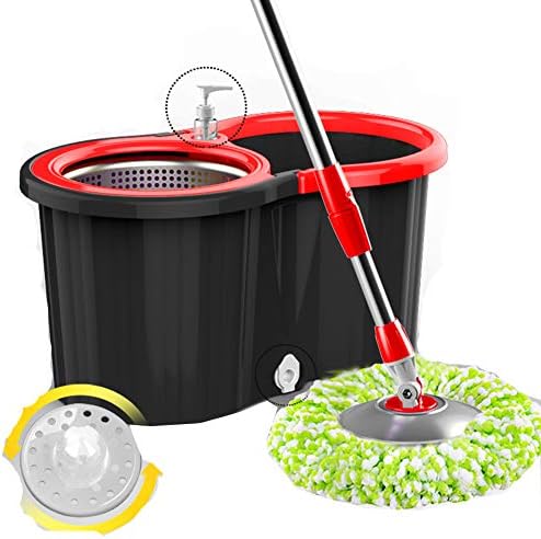 Rotating mop Automatic Drying Hand wash Free Wet and Dry Double Drive Plus Thick Mop Bucket, 4 Colors 5 mop Heads(Color:Black)
