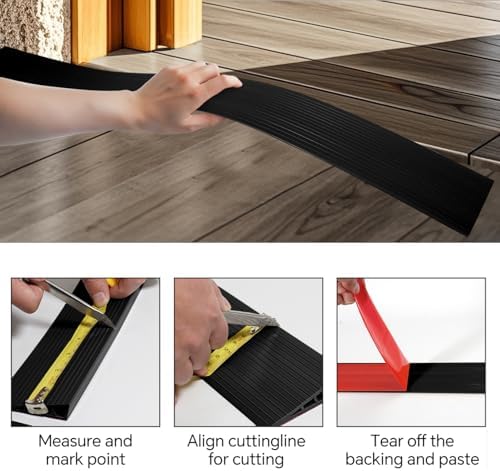 Threshold Ramps for Doorways 1 Rise, Door Floor Transition Strip Self-Adhesive Wheelchairs Ramps, Door Threshold for Home Steps (Black, 2 PC)