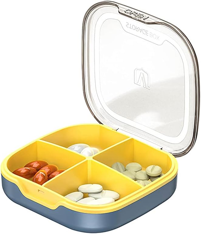 1PC Pill Box, Medicine Organizer for Purse, Daily Vitamin Case 4 Days for Travel, PC+PP Cute Weekly Supplement Capsule Small Container for Pocket, Portable Gummies Holder，Dark Blue
