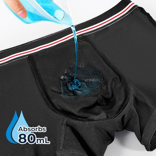 Carer Washable Men's Incontinence Underwear Reusable Leak Proof Boxer Briefs with Front Absorbency Area Waterproof for Light Bladder Leakage Protection Cotton 2 Pack (Black/Gray, Medium)