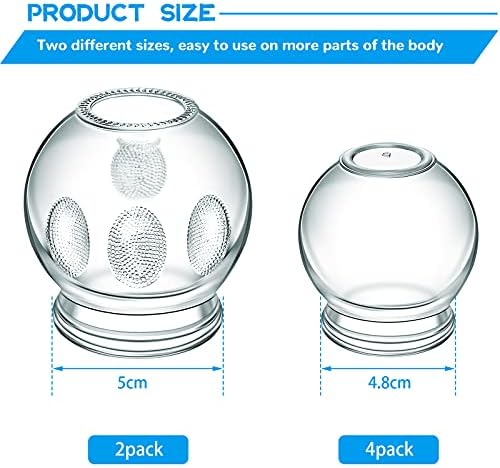 Nuanchu 6 Pieces Glass Fire Cupping Therapy Set Thick Chinese Acupoint Cupping Kit Professional Vacuum Glass Fire Jars with Finger Grips in 2 Sizes for Myofascial Massage Muscle Nerve Joint Pain