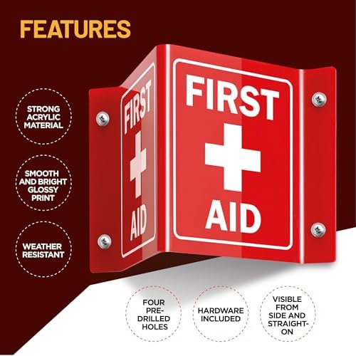 5”x 6” Acrylic First Aid Sign for Wall, 120 Mil Wall Mount First Aid 3D Projecting Sign Red, Pack of 1