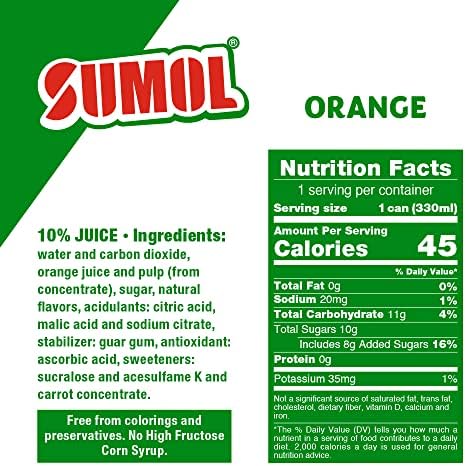Sumol Orange Sparkling Juice Beverage, Real Fruit Pulp, Imported from Portugal, 11.15 oz Cans (Pack of 24)