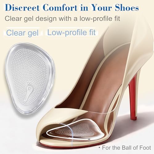Metatarsal Pads for Women, Ball of Foot Cushions, 10PCS Clear Gel Forefoot Pads with Adhesive Backing, Reusable Foot Pads for Heels, Flats, Sneakers, Dress Shoes and Work Shoes
