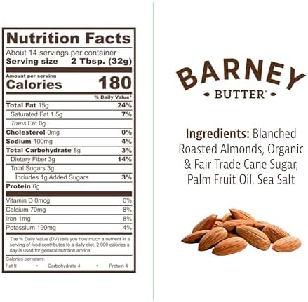 Barney Butter Almond Butter, Smooth, 16 Ounce Jar, Skin-Free Almonds, No Stir, Non-GMO, Gluten Free, Keto, Paleo, Vegan