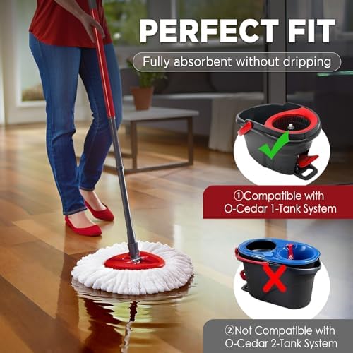 Mop Head Replacement for O-Cedar Easy Wring 1-Tank System，Exovyn Spin Mophead Replacements，Microfiber 6 Pack 360° Swivel Mop Refills，Deep Clean,Easy Cleaning，Machine Washable and Easy to Replace