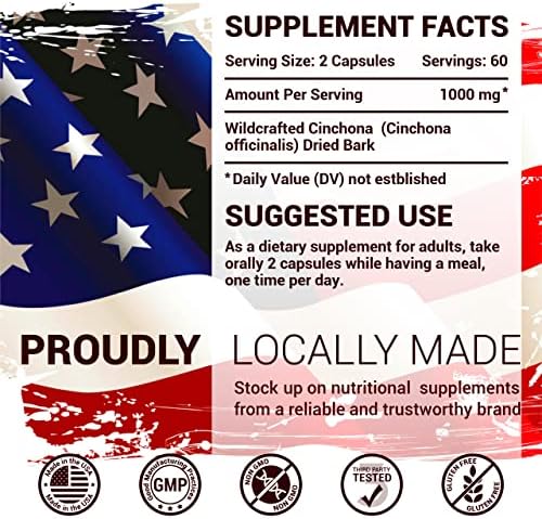 Leg Cramps Relief Quinine Capsules – Natural Cinchona Bark Supplement for Cramp Defense & Digestive Health – 500 mg Quinine Pills, 120 Tablets, Non-GMO, Gluten-Free