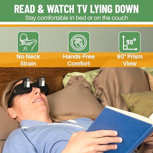 Evelots Laying Down Reading Glasses - High Definition Lazy Bed Prism Spectacles for Bedside Reading and TV, Over Glasses Design, Unisex