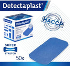 Detectaplast bandaids Waterproof Elastic, Blue Wound bandaids for handling Food, detectable bandaids for First aid Kits in the Catering Trade, 1,97 x 2,83 inches, 50 Pieces