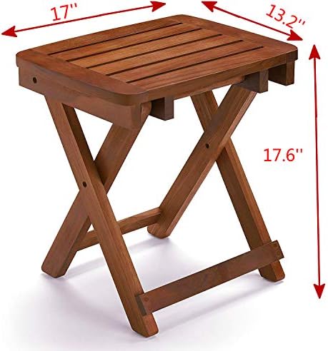 URFORESTIC Portable Shower Bench-Bamboo Folding Shower Stool Seat Chair Fully Assembled-Hold Up to 500 LBS
