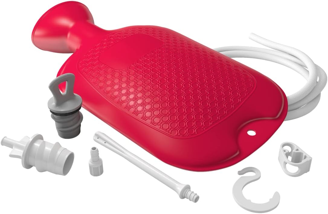 Flents Douche and Enema Combination Kit for Men and Women, Large Capacity, Multipurpose Cleaning System for Personal Hygiene, Colon Detox Cleanse, Made with Comfortable Material, Red (1.66 L)