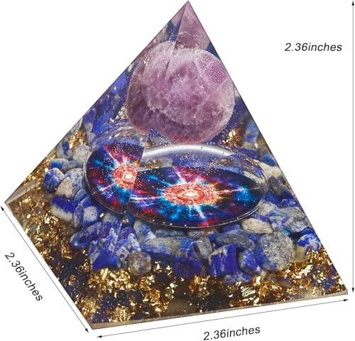 New Inspirational Crystal Pyramid Orgone Pyramids Flower of Life Aquamarine Energy Pyramid Generator for Protection Meditation Orgonite Pyramids (Purple-Blue)