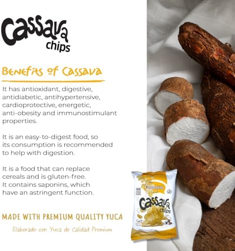 Cassava Chips with Sea Salted, Crunchy Yuca Snack - 5 Pack Gluten Free Chips, Non-GMO, Vegan - Made from Fresh Selected Cassava, Traditional Latin American Flavour, Servings Pack of 2.5oz
