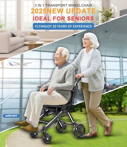 Wheelchairs for Adults,Transport Wheelchair Lightweight Foldable Chairs with Handbrakes,Portable Wheelchair Travel Wheel Chairs for Seniors,Walkers for Seniors Support 300lbs(Black)