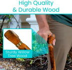 Vive Wooden Walking Stick Cane - for Men, Women, & Seniors - 36 Inch Single Point Rubber Tip with Willow Handle - Ergonomic Grip for Balance & Stability - Lightweight Elderly Assistance Product
