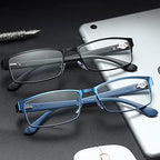Fashion Men Reading Glasses with Spring Hinge,Lightweight Metal Computer Game Readers (Color : Black, Size : 1.0+)