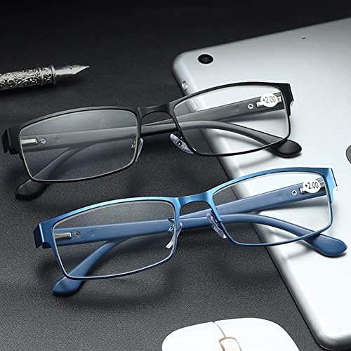 Fashion Men Reading Glasses with Spring Hinge,Lightweight Metal Computer Game Readers (Color : Black, Size : 1.0+)