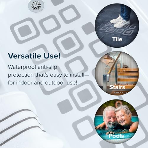 SlipX Solutions Square Adhesive Anti-Slip Safety Treads, Reliable Grip for Bathtubs, Showers, Stairs & More, Power Grip Floor Grips (21 Count, Gray) Design Your Own Pattern