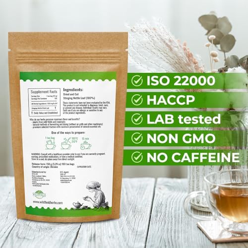 100 Bags Nettle Leaf Tea Ortiga Dried Nettle Herb Planta Bulk (Urtica Dioica) - 100 Count 1.5g Tea Bags Herb Hojas De Ortiga