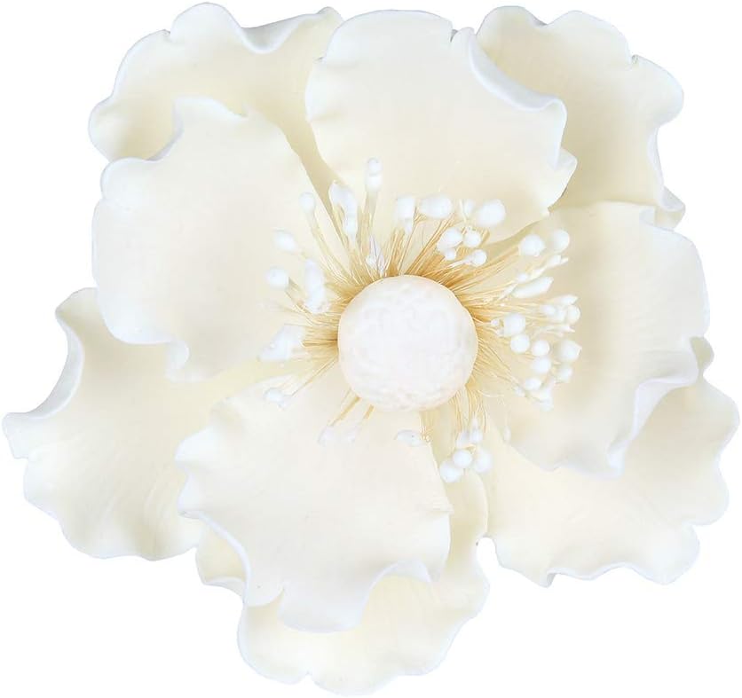 O'Creme Gumpaste Anemone Flower Set of 3 White - Edible Flowers for Cake Decorating - Sugar Paste Flower Decorations for Cakes, Cupcake Toppers - Birthday Party, Wedding, Valentines Day, Baby Shower