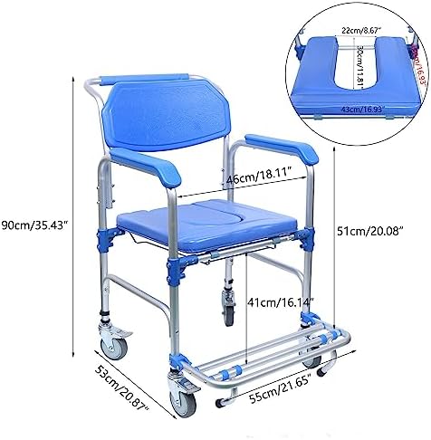3 in 1 Foldable Shower Wheelchair (350 Pounds), Bedside Commodes Shower Commode Wheelchair Transport Chair with Shower,Toilet,Shower Comode Wheelchairs for Elderly and Disabled