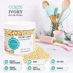 O'Creme Ivory Edible Sugar Pearls Cake Decorating Supplies for Bakers: Cookie, Cupcake & Icing Toppings, Beads Sprinkles For Baking, Certified, Candy Sugar Ball Accents (6mm, 8 Oz)
