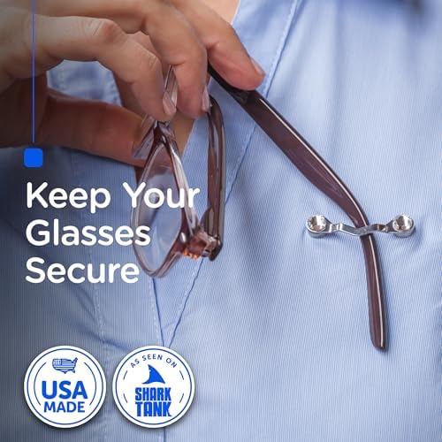 Readerest Magnetic Eyeglass Holder (2 Pack), Eyewear Shirt Clip for Men & Women, Glasses Holders for Readers, Sunglasses & Work Badges, USA Made (Stainless Steel + Crystals)